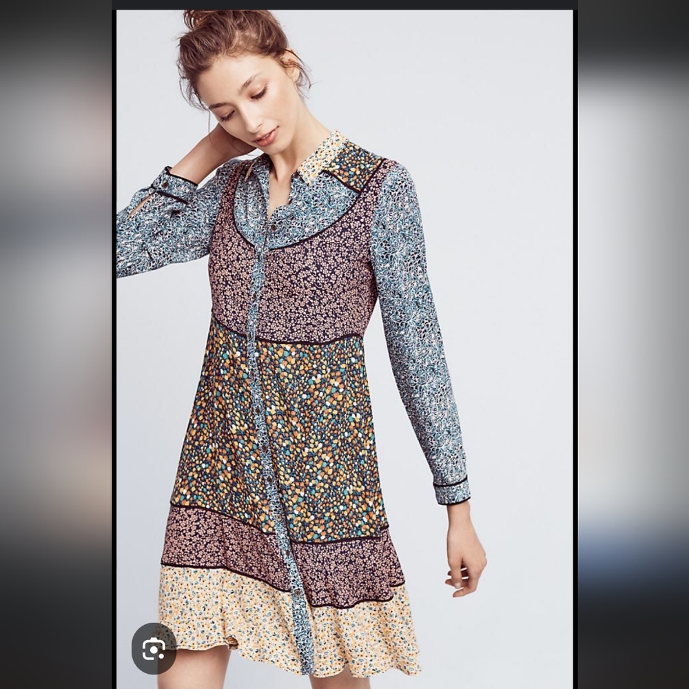 Anthropologie MAEVE Teya Peasant Dress Floral Patchwork